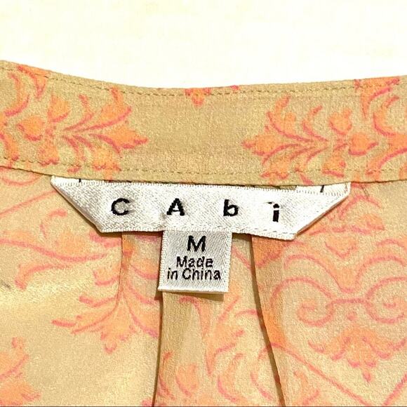 CAbi Sheer Tunic Top Pink and Yellow Cinch Tie Waist Pockets Women's M Medium - Picture 2 of 9